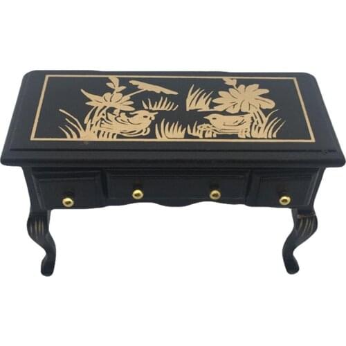 1:12 Doll House Writing Desk Retro Wooden Writing Desk Table Miniature Doll House Furniture Decoration Pretend Play Toy For Kids