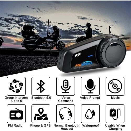Fodsports 2 pcs FX6 Helmet Intercom Motorcycle Bluetooth Helmet Headset 6 Rider 1000m Interphone Intercomunicador FM Radio