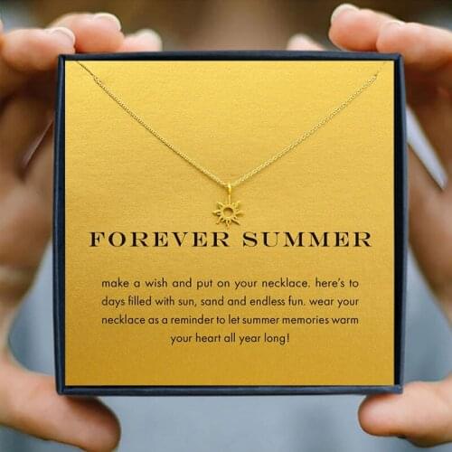 Icareu Hot Glow Sun Pendant Necklace Women Forever Summer Shines Choker Gold Chain Necklace Make A Wish Card Box Valentines Day
