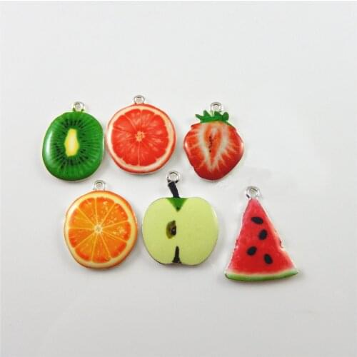 Julie Wang 10pcs Alloy Enamel Fruit Orange Apple Watermelon Charm Necklace Pendant Earrings Bracelet Charms Handmde Jewelry DIY