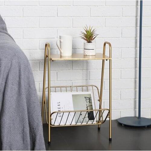 Creative Golden Iron coffee table Living room Sofa Side Table Movable Small end Table with book magazine rack Home Furniture