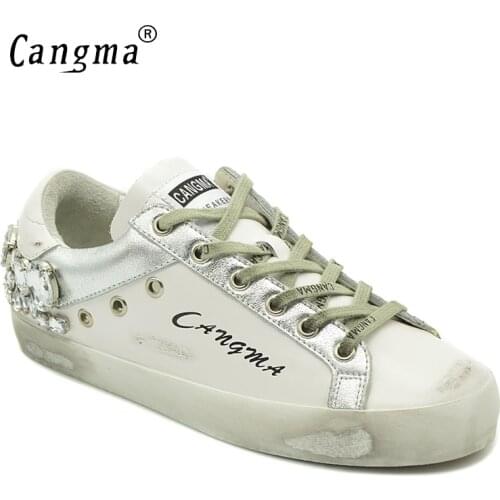 CANGMA Luxury Brand Designer Sneakers Woman Diamond Shoes Crystal Vintage Genuine Leather Bass Flats Women Casual Shoes