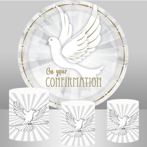 First Holy Communion Party Round Backdrop Cover Baptism Baby Shower Boy Birthday Decoration Candy Table Banner Plinth Cover