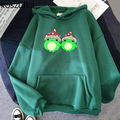 Hot Two Frog Mushroom Hat Hoodies Sweatshirt Plus Size Fleece Harajuku Pullovers Kawaii Hoodied Dazy Style Hoodie Women Clothes