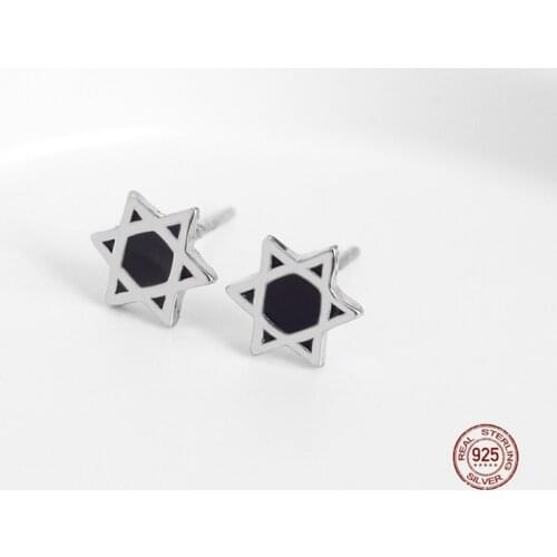 LKO Drop Glaze Stars Shape Stud Earrings 925 Sterling Silver Simplicity Chic For Womens Hexagonal Star Earrings Ornaments