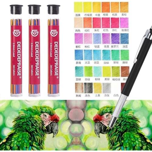 DEDEDEPRAISE 2.0MM Press Mechanical Pencil & Leads 36colors Sketch Painting Automatic Pencil Colored Pencils Replacement Leads
