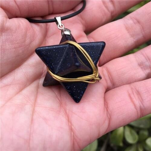 Beautiful Natural Blue Sand Stone Crystal Merkaba Pandent Polished Necklace Pendant Reiki Healing Chakra Crystal As Gift