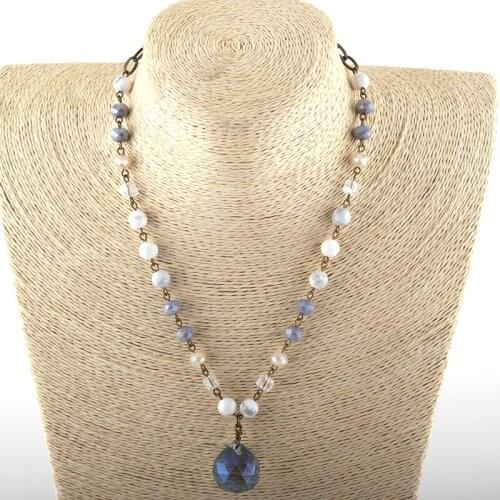 MOODPC Fashion Jewelry Natural Stone & Glass Crystal Long Chain Glass Boll Pendant Necklaces For Women Ethnic Necklace