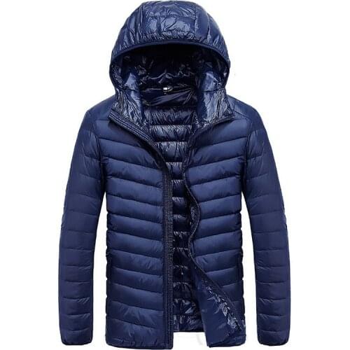 Mens Casual White Duck Down Jackets Hooded Autumn Winter Male Solid Ultralight Coat Warm Windproof High Quality Outwear
