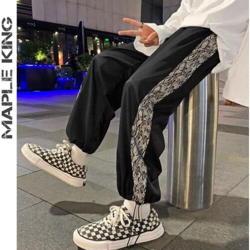 High Street Joggers Mens Casual Pants 2021 Korean Hip Hop Floral Print Straight Tube Wide Pants For Boys Harajuku Pantalon Homme