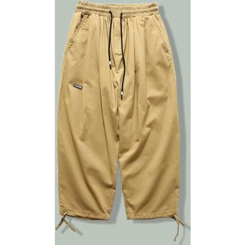 Hip Hop Plain Drawstring Cropped Cargo Pants Men Harajuku Streetwear Loose Casual Trousers 2021 Summer Baggy Joggers Harem Pants