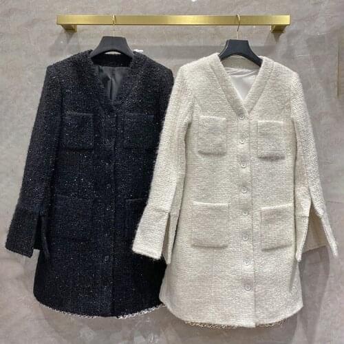 New Arrival Designer Women Autumn tweed coat High quality V-neck Chian overcoat C587