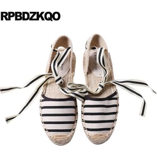 Lace up shoes flats ladies espadrilles cloth large size canvas hemp fisherman breathable striped women round toe chinese casual
