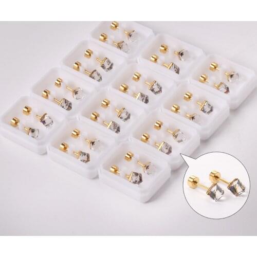 12 Pairs 316L Stainless Steel Cute 4mm Small Stud Earrings Sets 2021 New Screw Back Geometry Cubic Zirconia Anti-allergy Earring