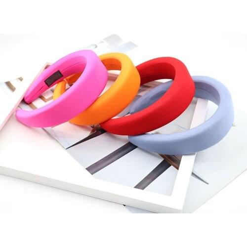 New Glossy Satin Headbands for Women Multi-color 4.2cm Wide 1.5cm Thick Sponge Plastic Pad Hair Bands Wholesale
