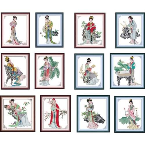 Joy Sunday Stamped Cross Stitch Chinese Characters In The Dream of The Red Chamber 11CT 14CT Patterns Embroidery Needlework Kits
