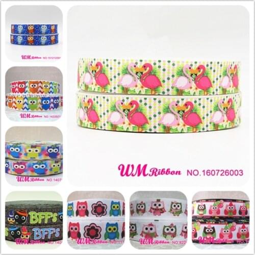 Q&N ribbon 7/8inch 22mm owl bird printed grosgrain ribbon webbing 50yards/roll for headband hair bow free shipping