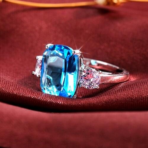 CAOSHI Luxurious Party Ring for Women Big Blue Crystal Zirconia Finger-ring Gorgeous Design Noble Female Accessories Jewelry