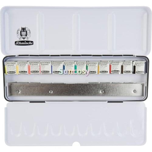 Schmincke AKADEMIE Aquarell Watercolor Solid Metal Box with 12 Half Pans - 75412