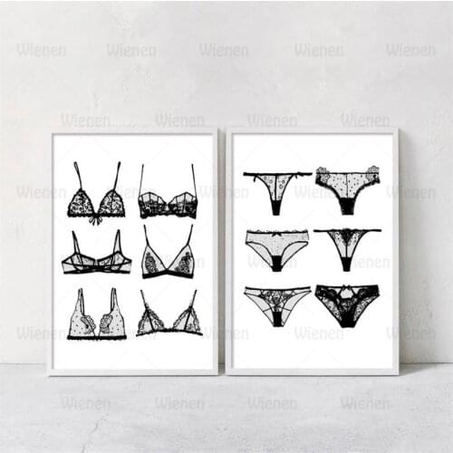 Sexy Fashion Poster and Print Woman Black Lace Bra Panties Wall Art Canvas Painting Home Mural Room Interior Decoration No Frame
