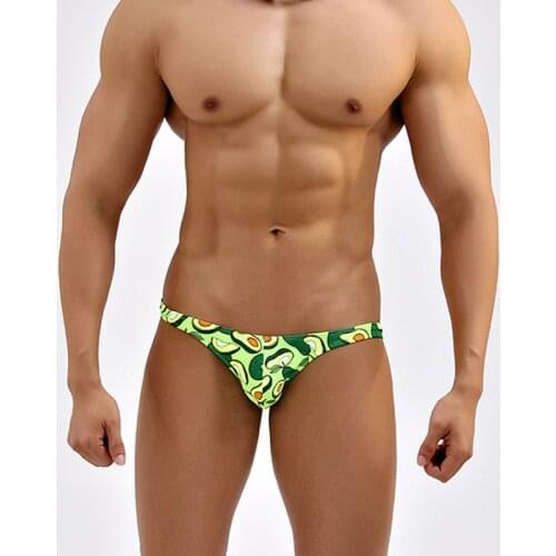 Avocado print sexy tight low waist swimwear hot gay men swimming beach shorts men swim briefs bikinis surf swimsuits small size