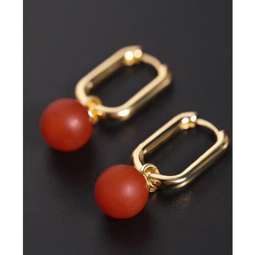 DAIMI Baoshan Persimmon Red South Red Agate Earrings Womens Natural 925 Sterling Silver Earrings Customization