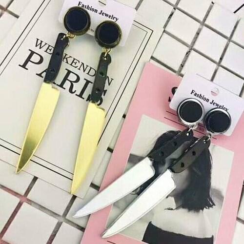 Fashion Gold Sliver Color Acrylic Knife Shape Drop Earrings For Women Girls Cool Punk Party Dangle Earrings Brincos Jewelry Gift