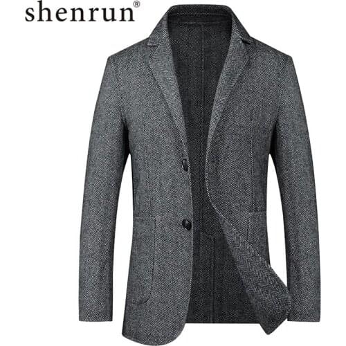 Shenrun Men Blazers Autumn Winter Herringbone Business Formal Casual Suit Jackets Fashion Slim Fit Wollen Fabric Brown Dark Grey