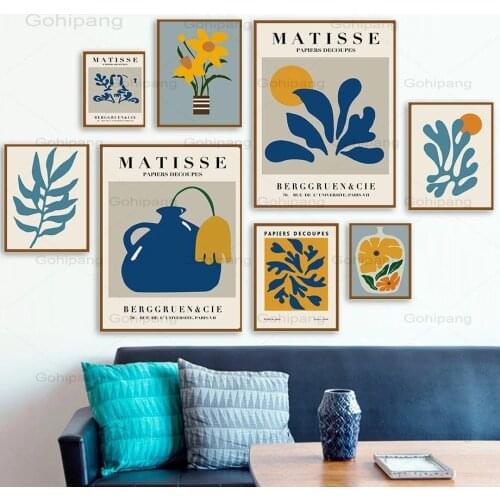 Nordic Matisse Canvas Painting Vaso Flower Olive Leaf Coral Wall Art Posters and Prints Wall Pictures for Living Room Home Decor