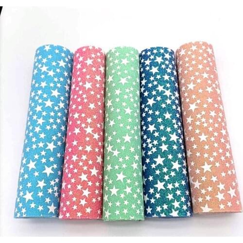 135X30CM Luminous Star Printing Fine Glitter Soft Thin PU Faux Leather Fabric Sheet For Making Craft Decoration Sewing Patch