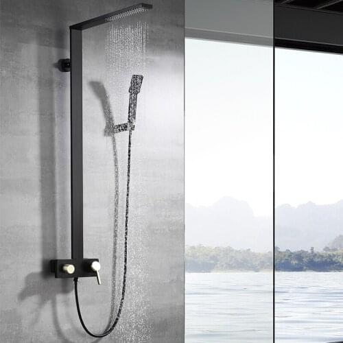 Bathroom Shower Panel Kit Brass Faucet Wall Mounted Water Waterfall Shower Set Faucet Hotel Bathtub Mixer Taps