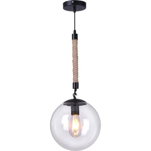 Loft Vintage retro Industrial Hemp rope clear glass Pendant Light style iron edison glass for Living Room Cafe bar pendant lamp