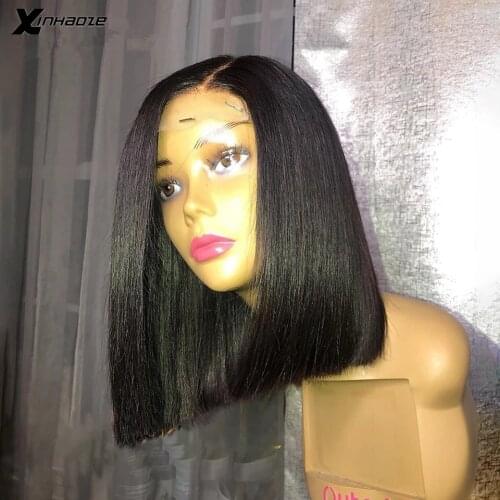Xinhaoze Short Bob 5x5 Silk Base Scalp Top Lace Front Wig Left Part Short Bob Silk Top Wigs Remy Brazilian Hair