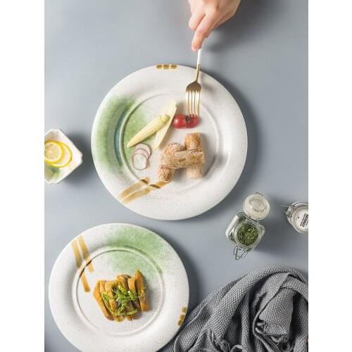 Japanese retro steak dinner plates restaurant household hand-painted decorative features round tableware breakfast plate