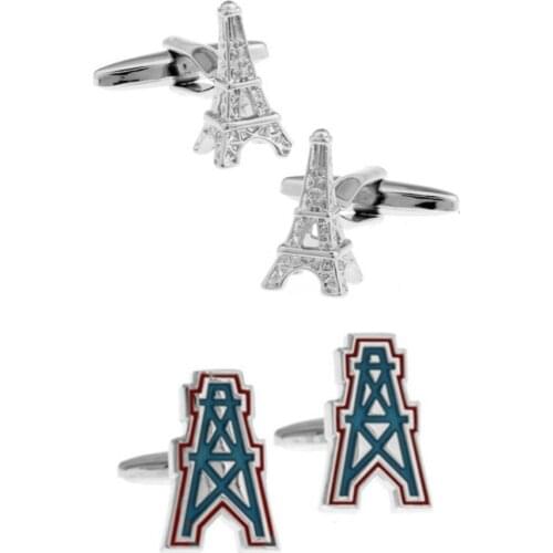 10pairs/lot Silver Eiffel Tower Cufflinks Copper Plating Cuff Link Mens Jewelry Accessory Wholesale
