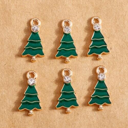 10pcs 9*19mm Enamel Christmas Trees Charms Pendants for Necklaces Bracelets Jewelry Making DIY Accessories