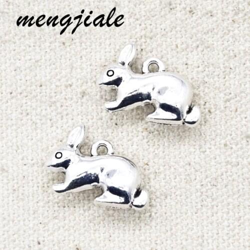 15pcs Wholesale Antique Silver Plated 3D Rabbit Charms Alloy Metal Pendants For DIY Handmade Jewelry Accessories Making 20*13mm