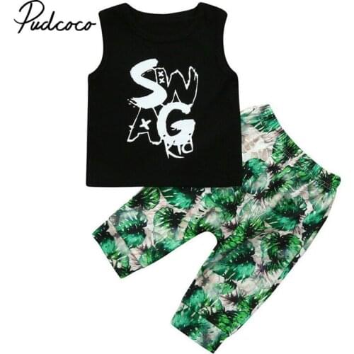 2PCS Toddler Kids Baby Boy Summer Clothes Sleeveless Vest Tops+Leaf Long Hot Pant Outfits Casual Clothing Set 1 2 3 4 5 6 years