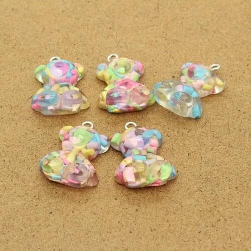 26x19mm Resin Flatback Candy Bear Earring Charms Cute Transparent Particles Filler Necklace Keychains Pendant Jewelry Accessory