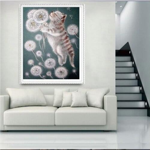 3D Diamond Embroidery Dandelion cat picture of Rhinestones Mosaic 5D DIY Diamond Painting Full square /Round Decor crafts FG1178