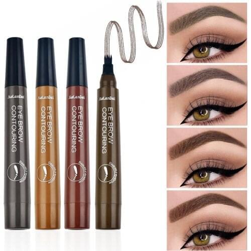 4 Colors Four Fork Tips Eyebrow Pencil Eyebrow Tattoo Pen Waterproof Smudge-proof Micro-Fork Liquid Eyebrow Pencil Eye Brow Pen