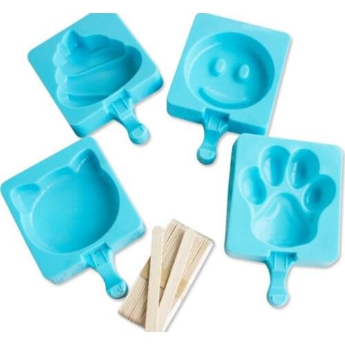 50sets/lot, Cartoon DIY Silicone Ice lolly Mold Molds Popsicle Maker Holder Frozen Ice Mould with Popsicle Sticks Kitchen Tools