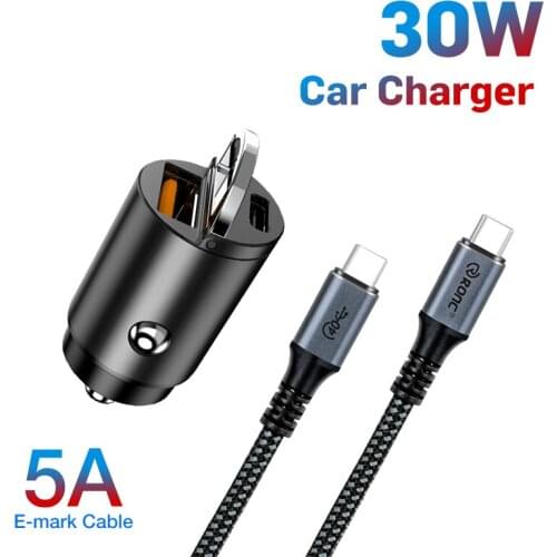 USB Car Charger Quick Charge QC3.0 PD 100W Type C Data Cable Mobile Phone Fast Charging Adapter for iPhone Huawei Xiaomi Samsung