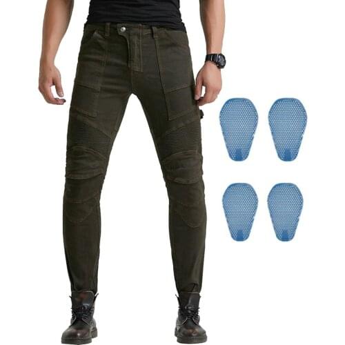 New Men Motorcycle Riding Pants Motocross Racing Cycling Denim Jeans With 4 X Honeycomb Armor Knee Hip Protector Pads