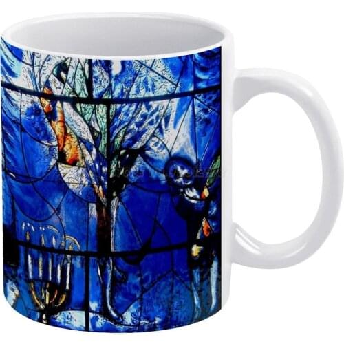 Marc Chagall Glass Panel White Mug New Good Quality Print Mug 11 Oz Coffee Cup Menorah Tree Blue