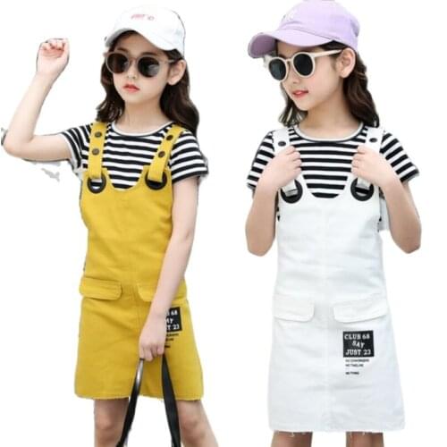 Girls dress summer short suspender trouser+shirt 2pcs/set baby girls clothes sets fashionable kids jeans shorts 3-15T kids pant
