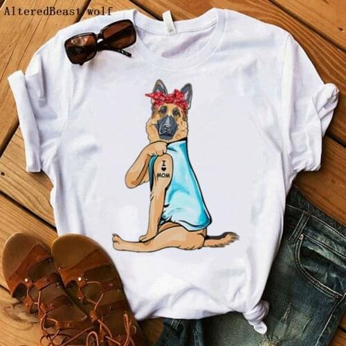 German Shepherd Mom Tshirt Women Harajuku I Love Mom Printed Bandana Summer Short Sleeve T-shirt Women Casual Top T Shirt Female