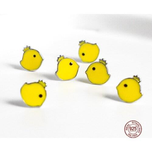 LKO 925 Sterling Silver Cute Mini Yellow Chick Stud Earrings Personality Animal Fashion Earrings For Women Jewellry Gifts