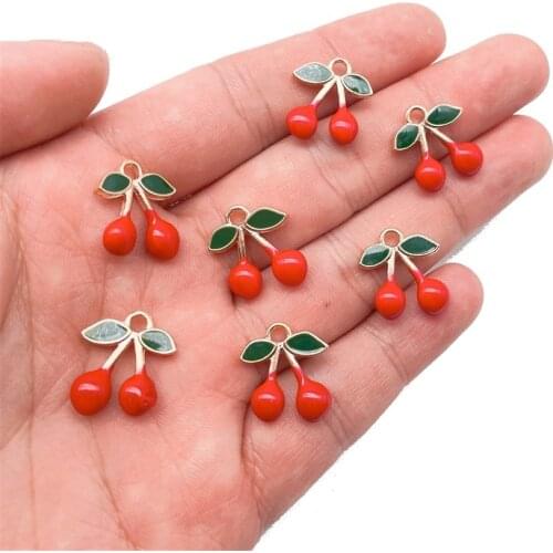 Peixin 10pcs Fruit Cherry Charms Metal Enamel Hangings For Earrings Pendants DIY Headgear Jewelry Making Accessories Wholesale