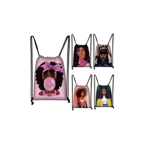 Cute afro brown girl drawstring bag female travel bag American Africa women causal backpack fashion storage bag